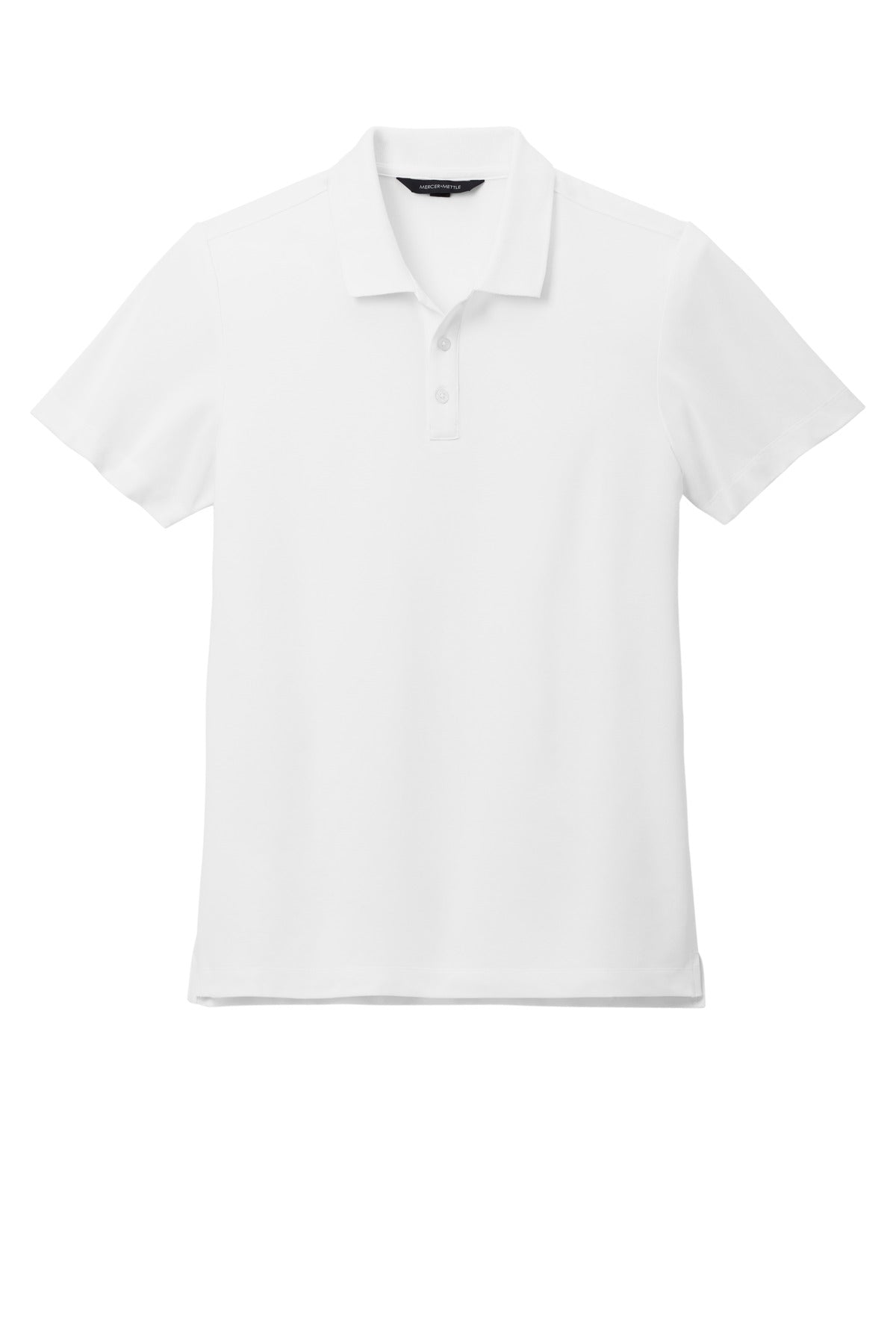 Front View of White Mercer+Mettle Stretch Pique Polo MM1004 plain
