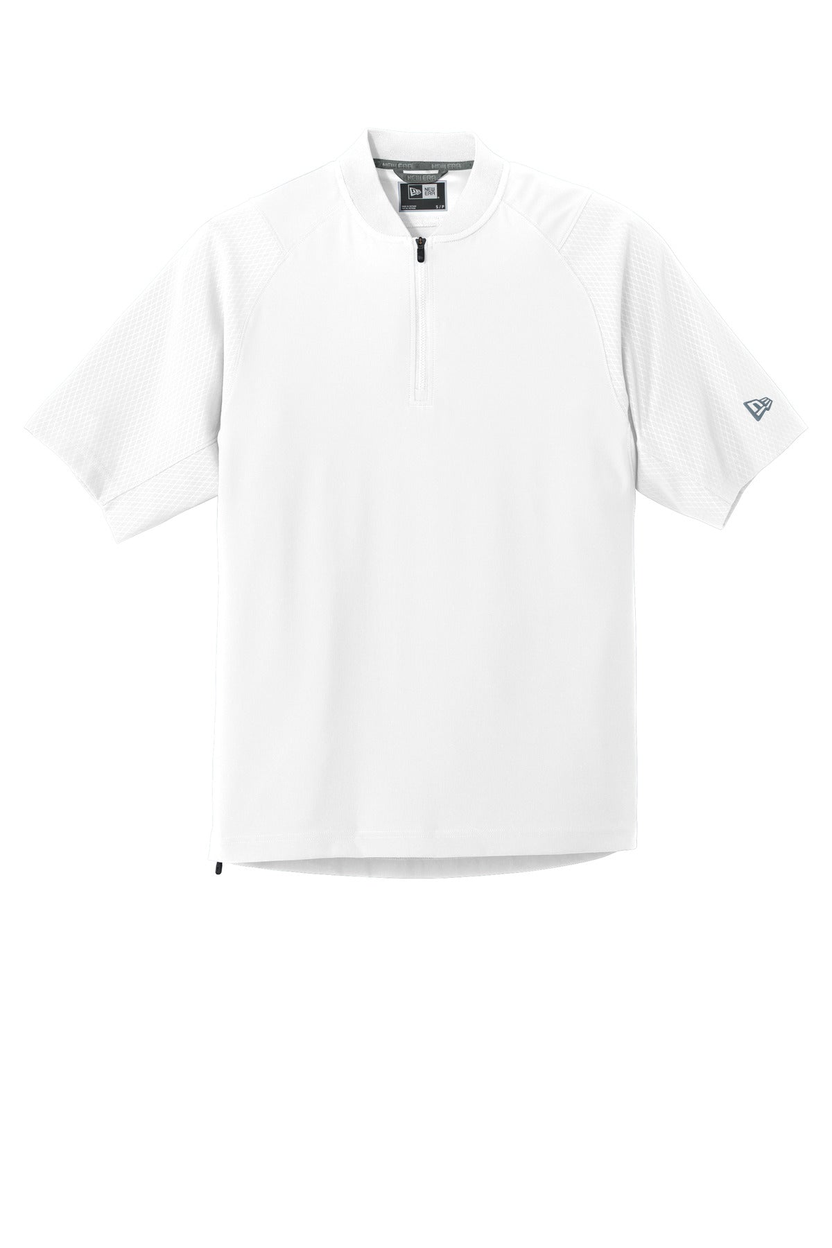 Front View of White New Era Cage Short Sleeve 1/4-Zip Jacket. NEA600 plain