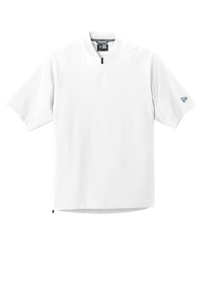 Front View of White New Era Cage Short Sleeve 1/4-Zip Jacket. NEA600 plain