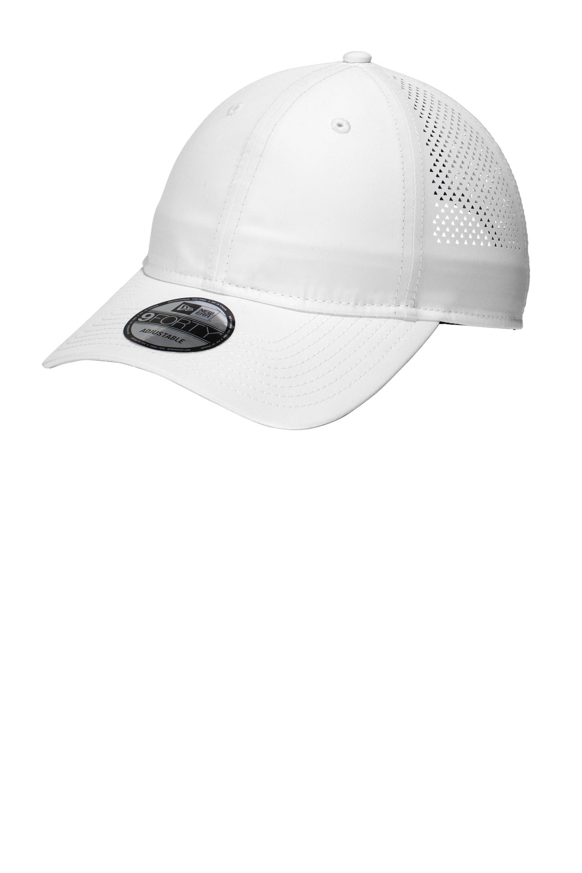 Front View of White New Era Perforated Performance Cap. NE406 plain