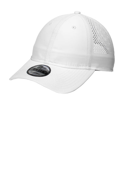Front View of White New Era Perforated Performance Cap. NE406 plain