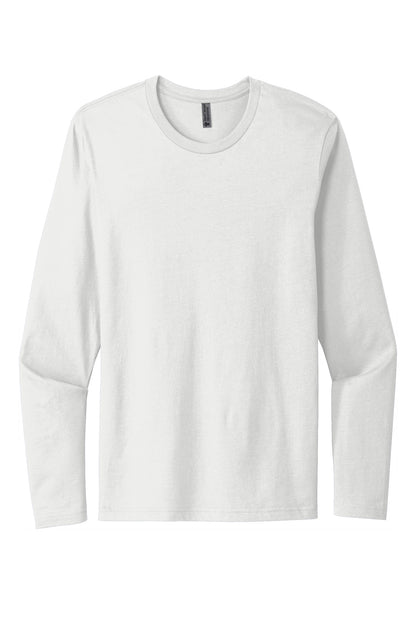 Front View of White Next Level Apparel Cotton Long Sleeve Tee. NL3601 plain
