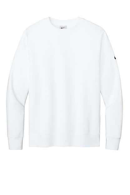 Front View of White Nike Club Fleece Sleeve Swoosh Crew NKFD9863