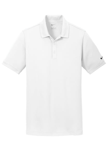 Front View of White Nike Dri-FIT Solid Icon Pique Modern Fit Polo. 746099 plain