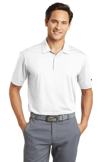 Front View of White Nike Dri-FIT Vertical Mesh Polo. 637167 plain