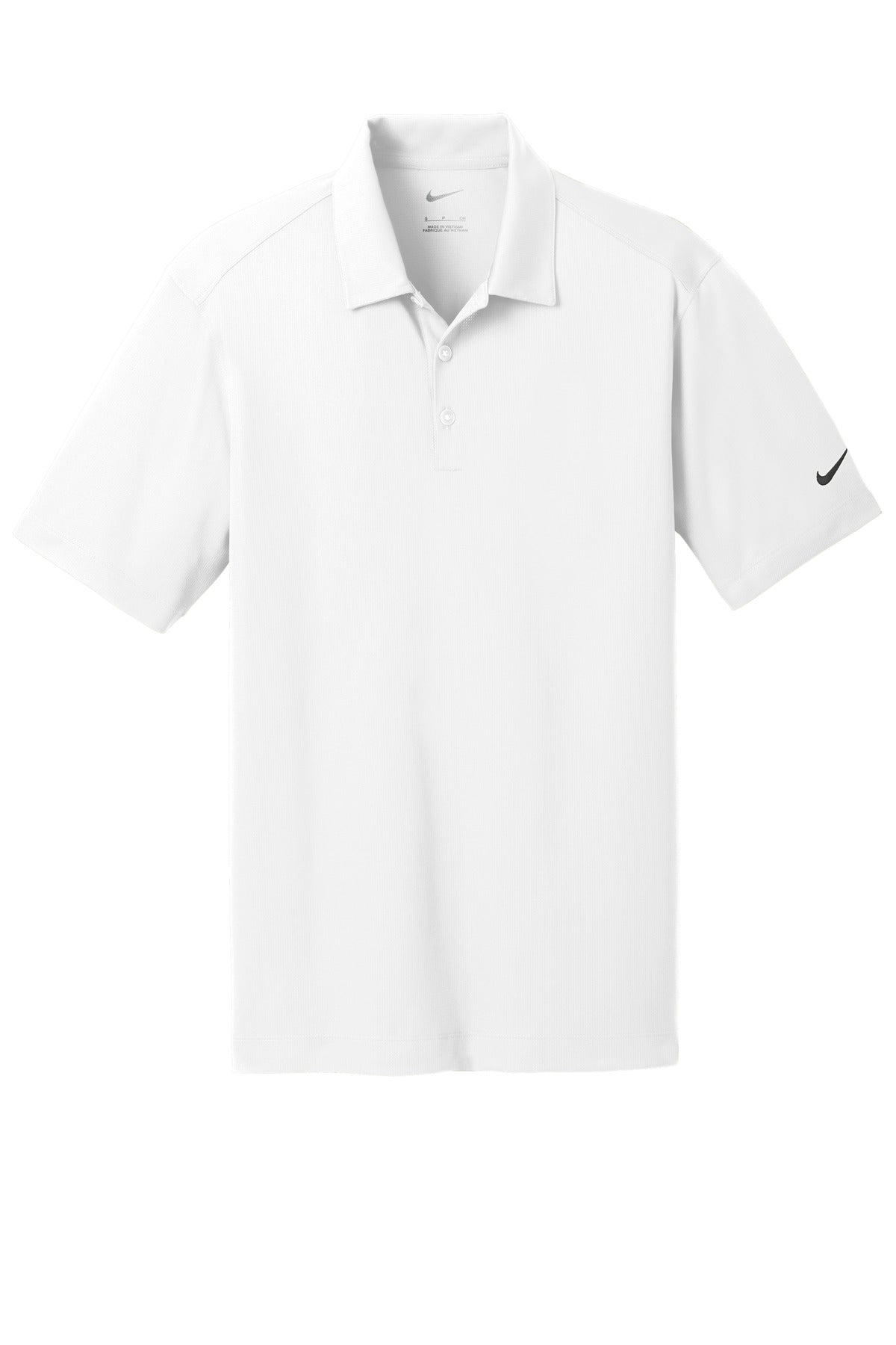 Front View of White Nike Dri-FIT Vertical Mesh Polo. 637167 plain