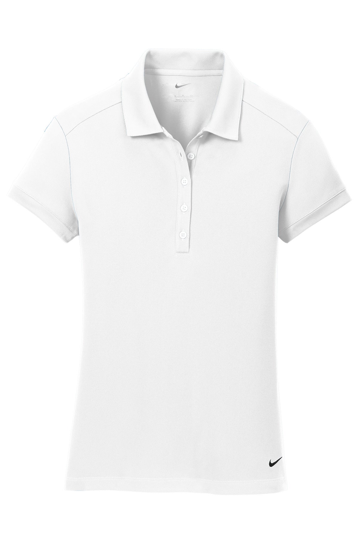 Front View of White Nike Women's Dri-FIT Solid Icon Pique Modern Fit Polo. 746100 plain