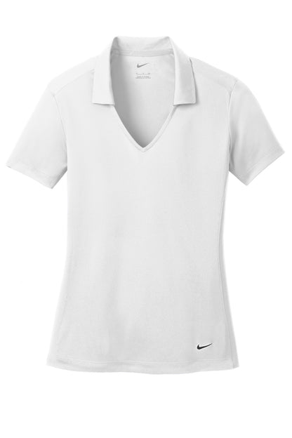 Front View of White Nike Women's Dri-FIT Vertical Mesh Polo. 637165 plain