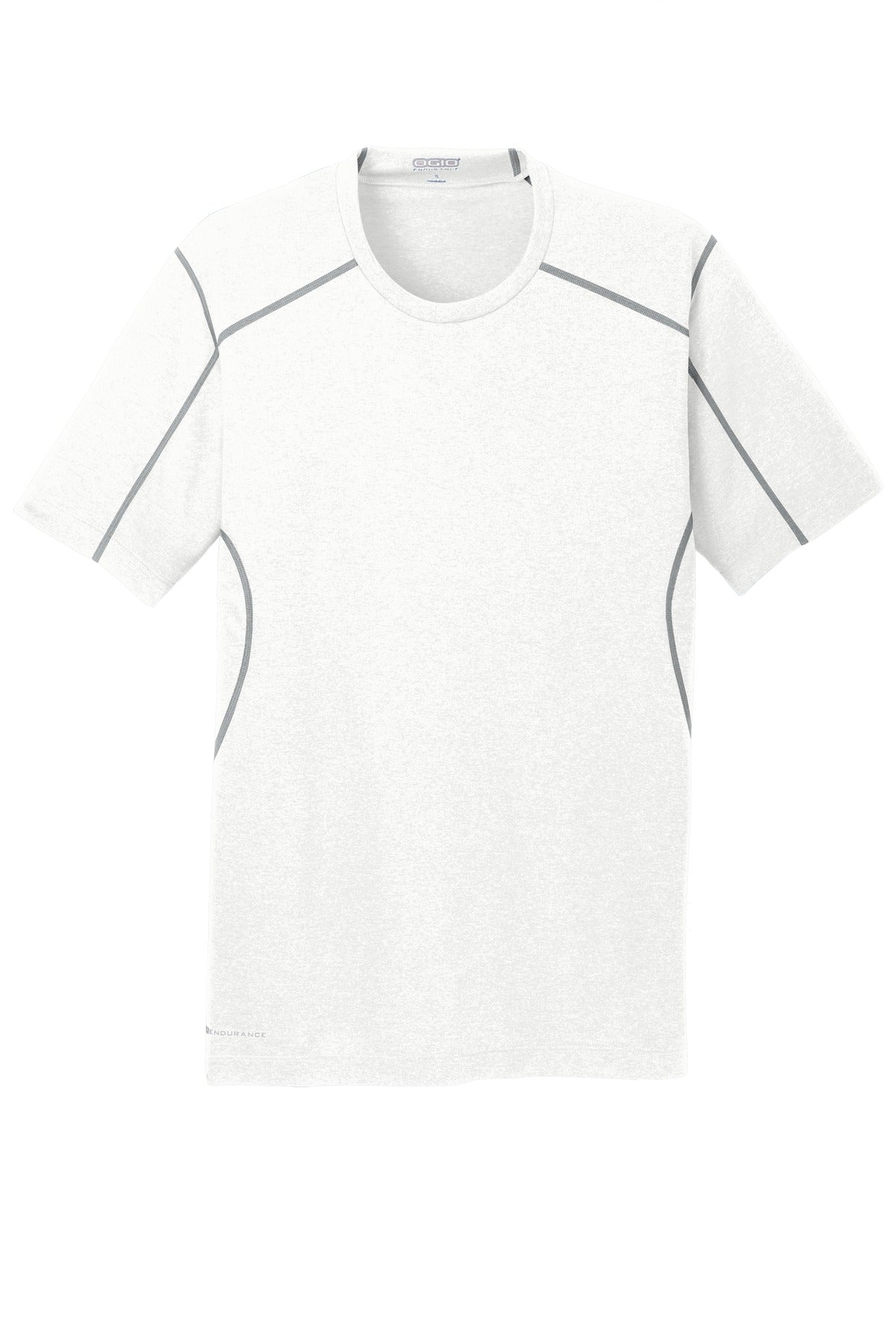 Front View of White OGIO Pulse Crew. OE320 plain