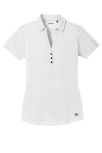 Front View of White OGIO Women's Onyx Polo. LOG126 plain