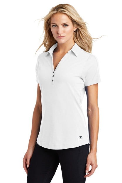 Front View of White OGIO Women's Onyx Polo. LOG126 plain