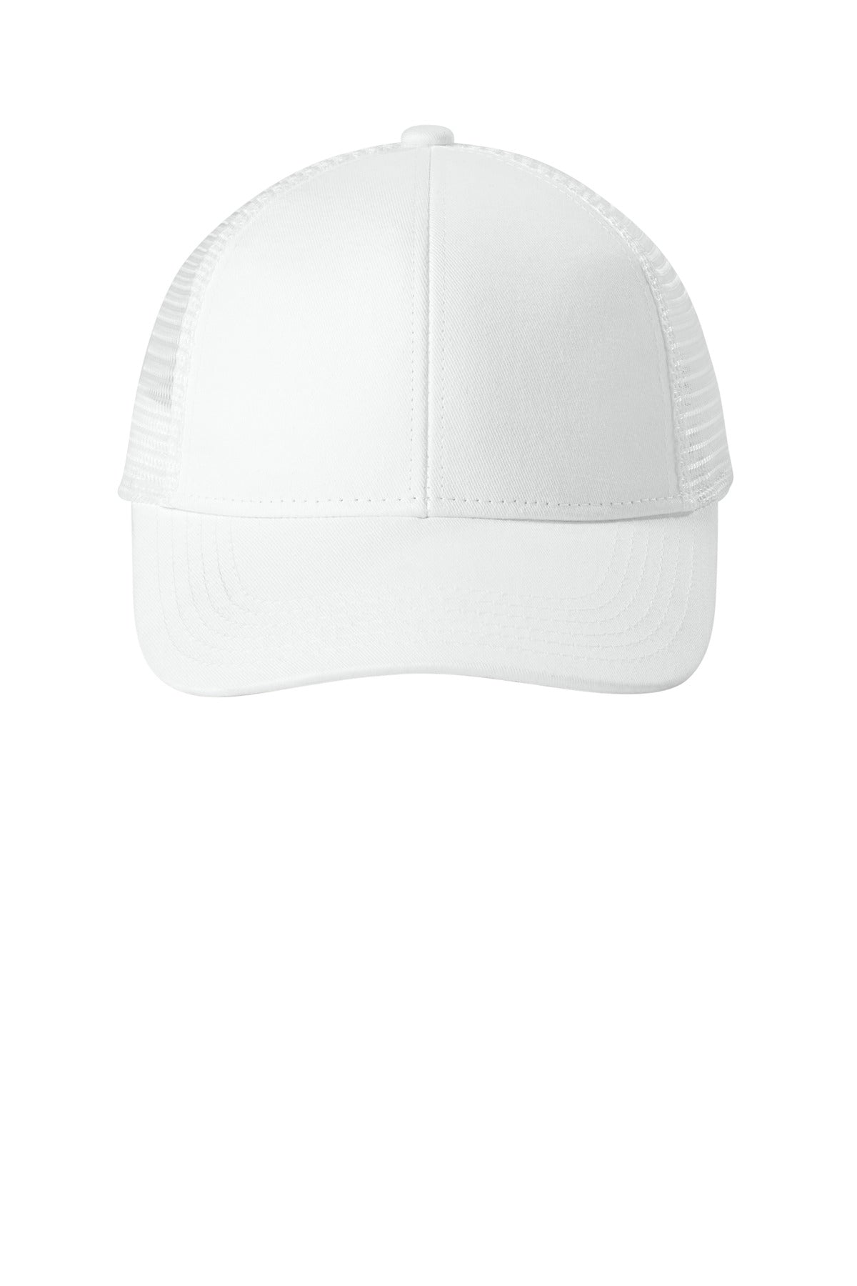 Front View of White Port Authority Adjustable Mesh Back Cap. C911 plain