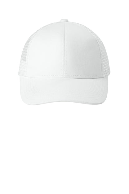 Front View of White Port Authority Adjustable Mesh Back Cap. C911 plain