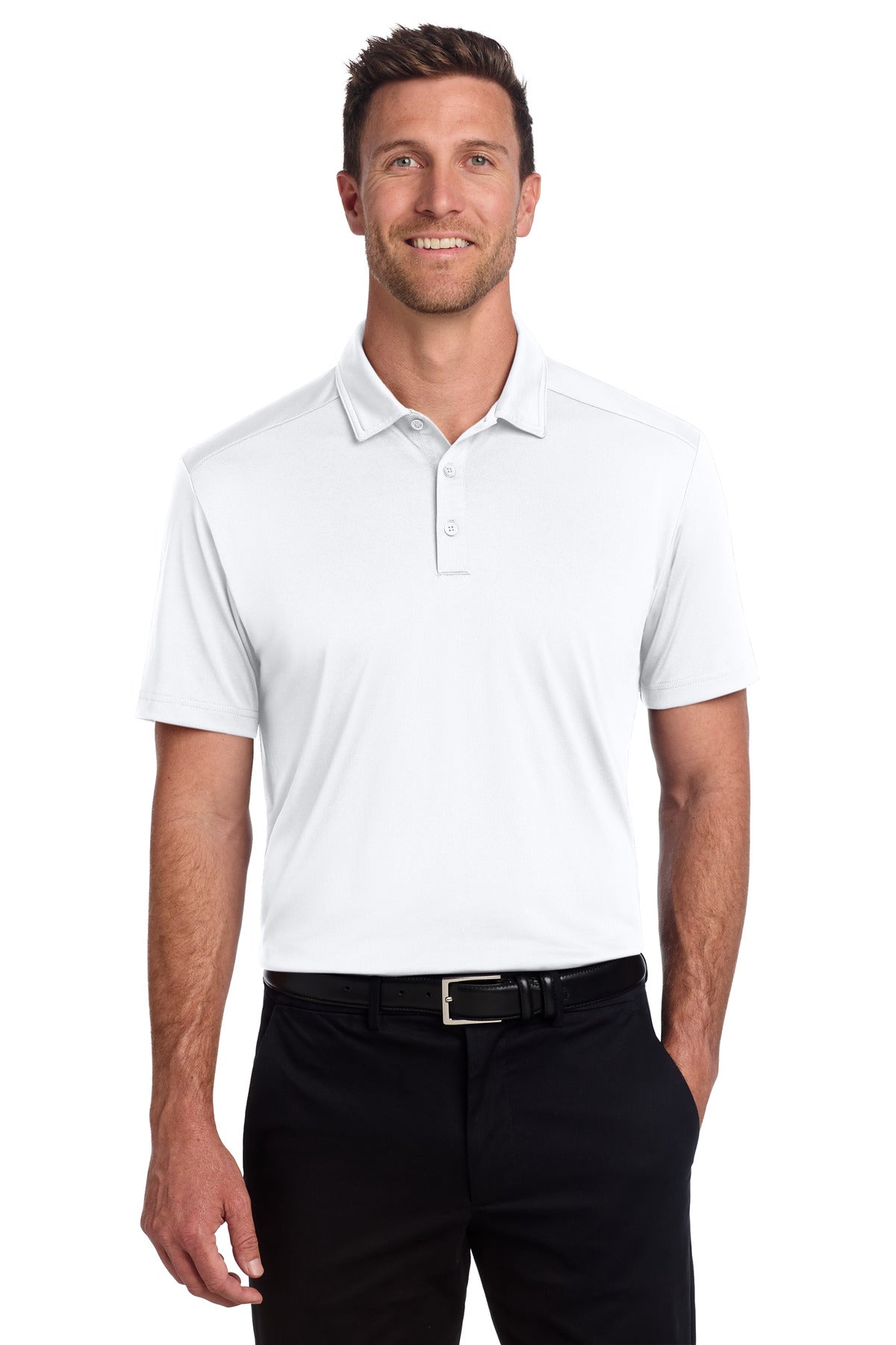 Front View of White Port Authority C-FREE Snag-Proof Polo K864 plain