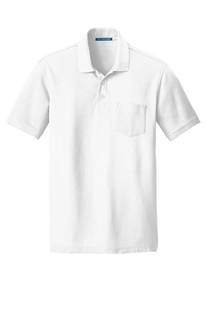 Front View of White Port Authority Core Classic Pique Pocket Polo. K100P plain