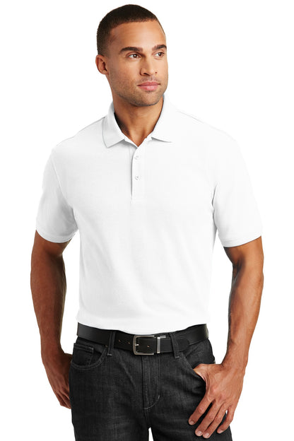 Front View of White Port Authority Core Classic Pique Polo. K100 plain