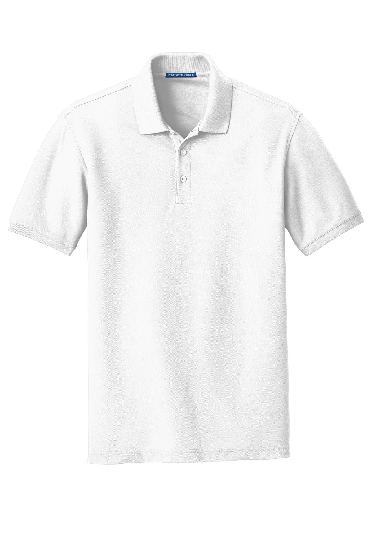 Front View of White Port Authority Core Classic Pique Polo. K100 plain