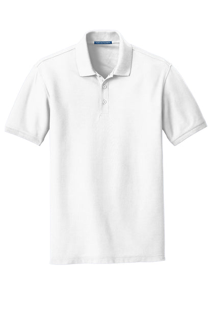 Front View of White Port Authority Core Classic Pique Polo. K100 plain