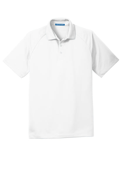 Front View of White Port Authority Crossover Raglan Polo. K575 plain