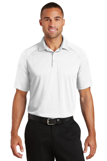 Front View of White Port Authority Crossover Raglan Polo. K575 plain
