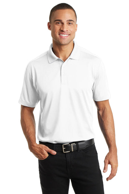 Front View of White Port Authority Diamond Jacquard Polo. K569 plain