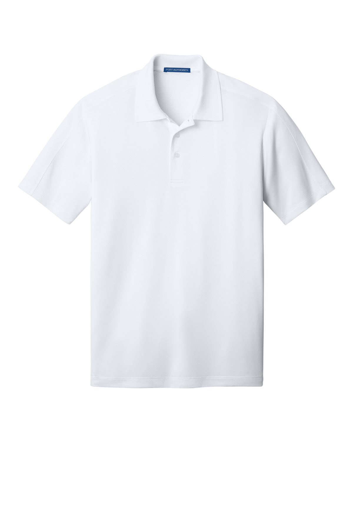 Front View of White Port Authority Diamond Jacquard Polo. K569 plain