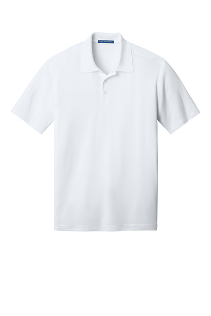 Front View of White Port Authority Diamond Jacquard Polo. K569 plain