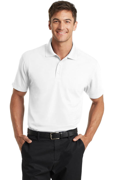 Front View of White Port Authority Dry Zone Grid Polo. K572 plain