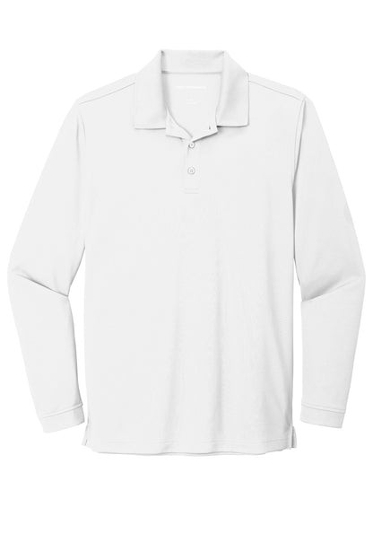 Front View of White Port Authority Dry Zone UV Micro-Mesh Long Sleeve Polo K110LS plain