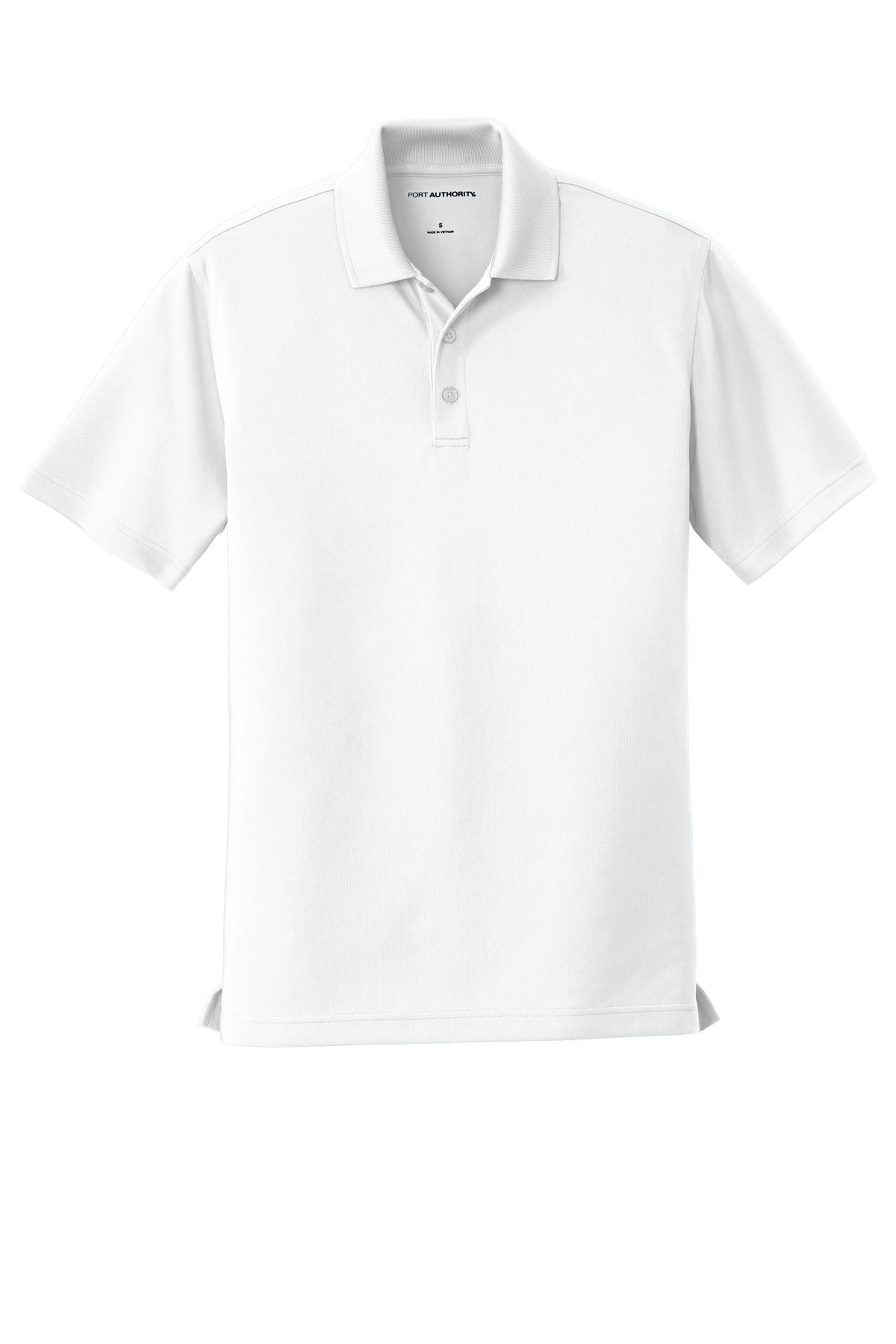 Front View of White Port Authority Dry Zone UV Micro-Mesh Polo. K110 plain