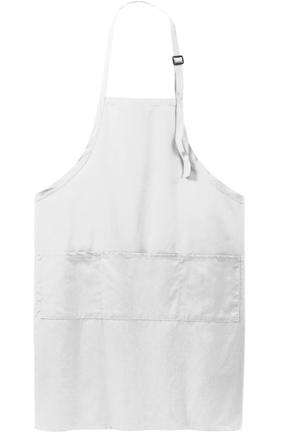 Front View of White Port Authority Easy Care Extra Long Bib Apron with Stain Release. A700 plain