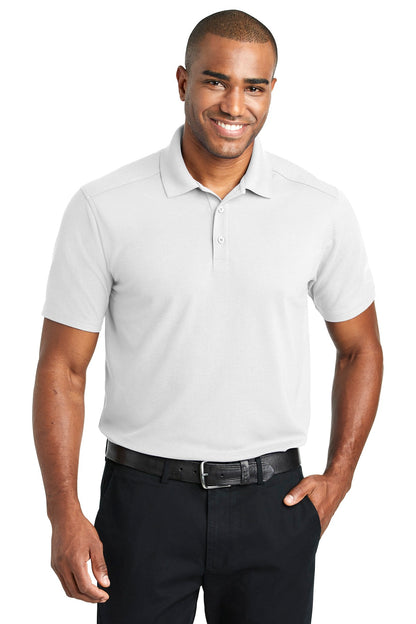 Front View of White Port Authority EZPerformance Pique Polo. K600 plain