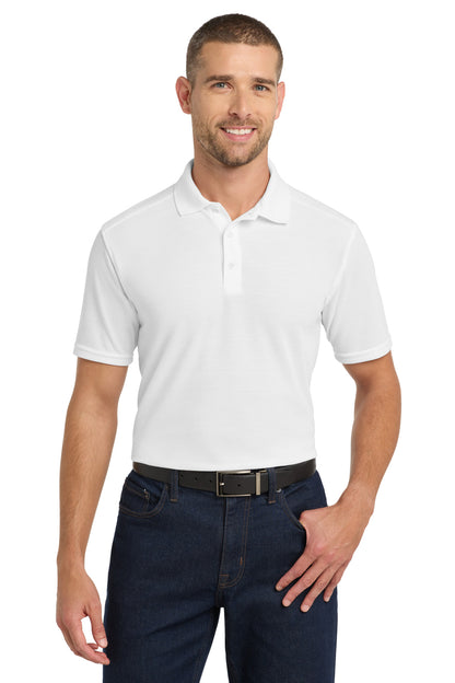 Front View of White Port Authority EZPerformance Pique Polo. K600 plain