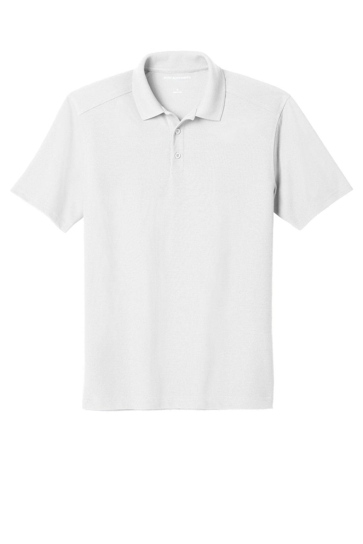 Front View of White Port Authority EZPerformance Pique Polo. K600 plain