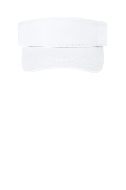 Front View of White Port Authority Fashion Visor. CP45 plain