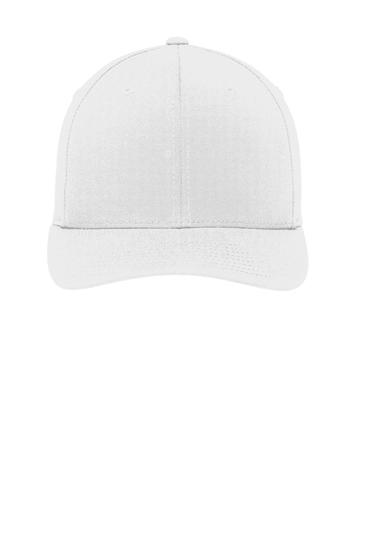 Front View of White Port Authority Flexfit Cotton Twill Cap. C813 plain