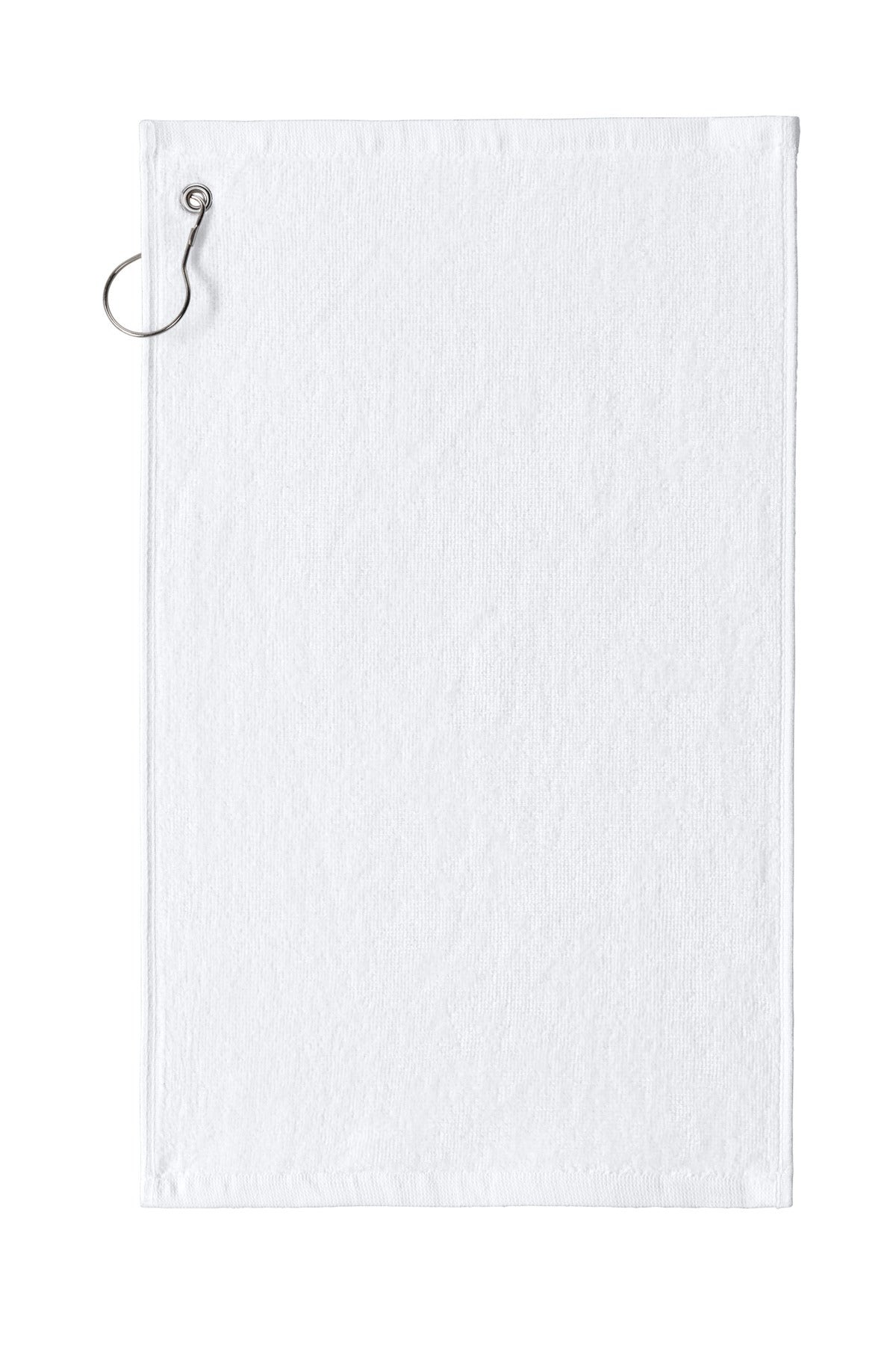 Front View of White Port Authority Grommeted Hemmed Towel PT400 plain