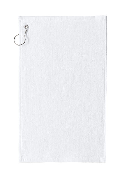 Front View of White Port Authority Grommeted Hemmed Towel PT400 plain