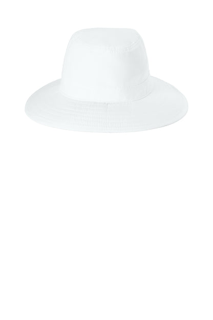 Front View of White Port Authority Lifestyle Brim Hat. C921 plain