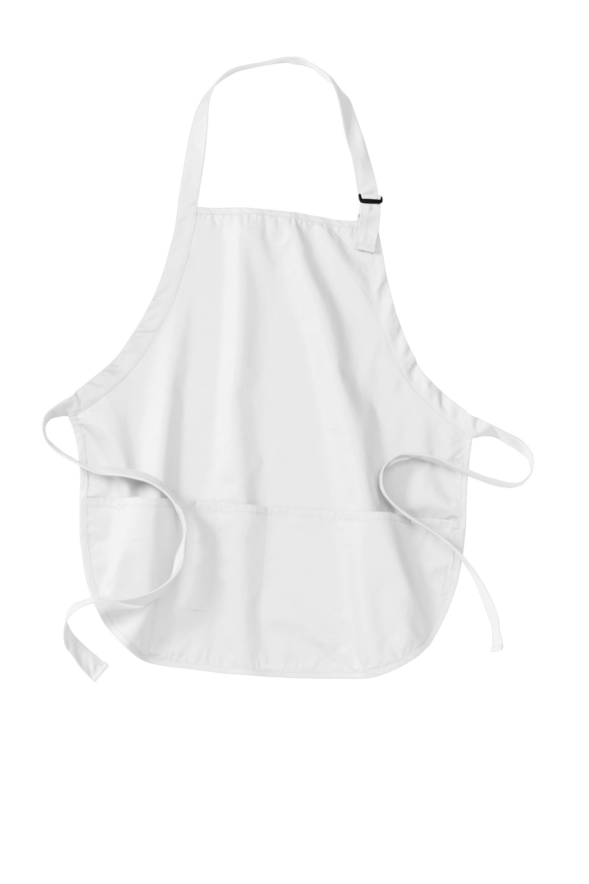 Front View of White Port Authority Medium-Length Apron with Pouch Pockets. A510 plain
