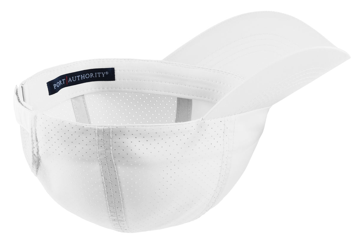 Front View of White Port Authority Perforated Cap. C821 plain