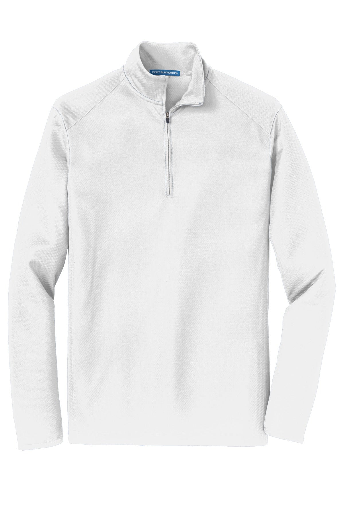 Front View of White Port Authority Pinpoint Mesh 1/2-Zip. K806 plain