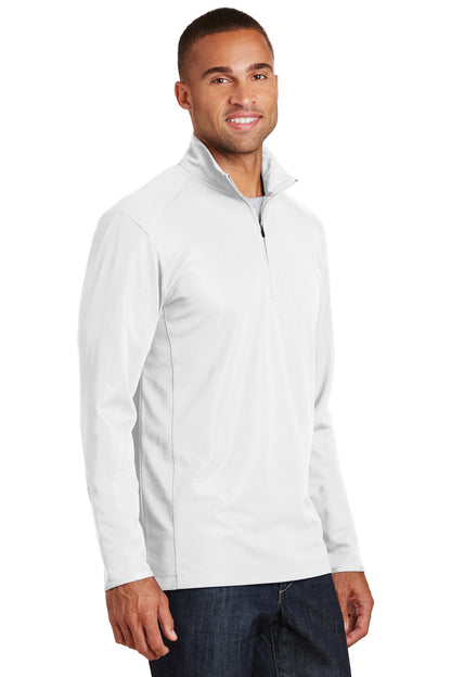 Front View of White Port Authority Pinpoint Mesh 1/2-Zip. K806 plain