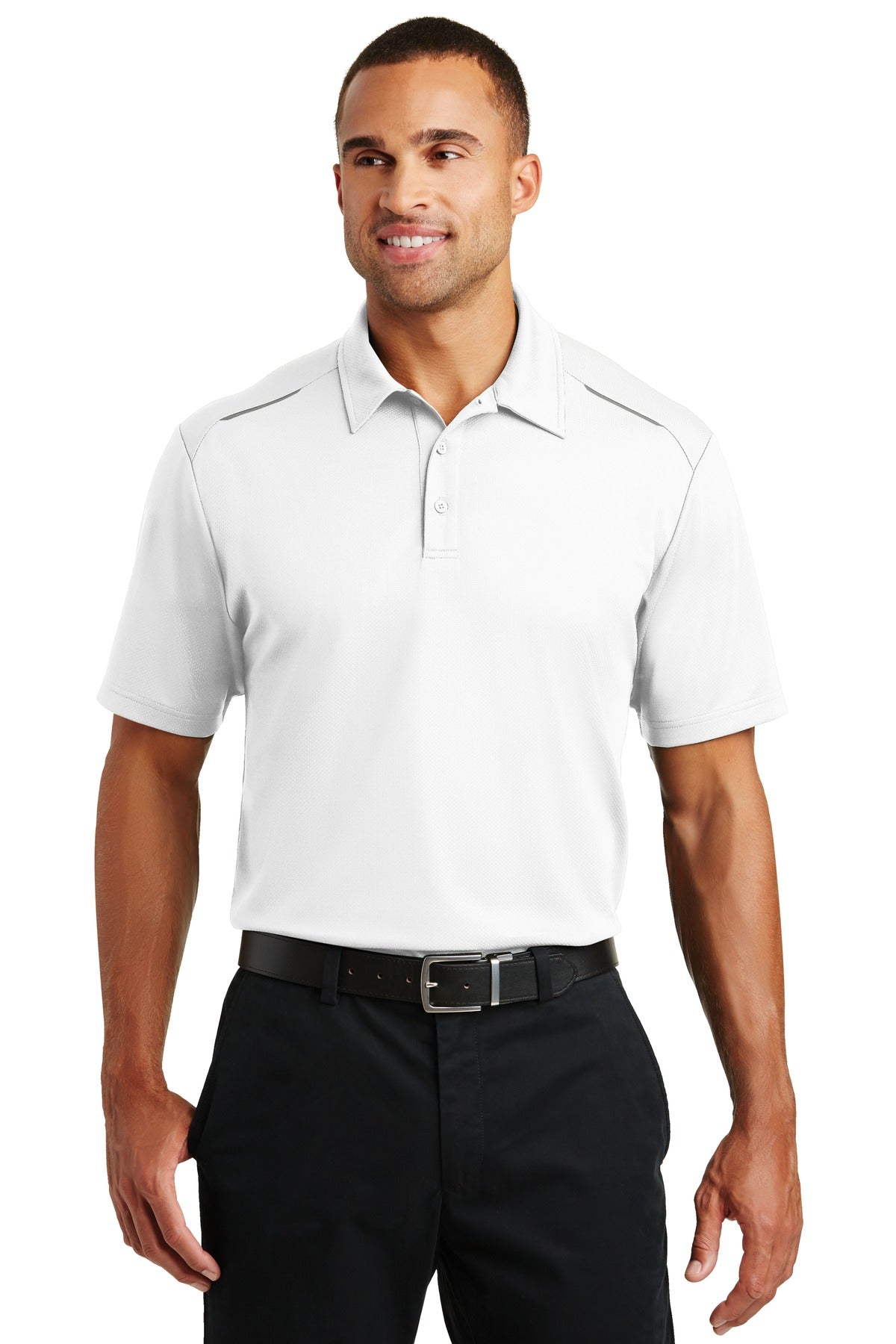 Front View of White Port Authority Pinpoint Mesh Polo. K580 plain