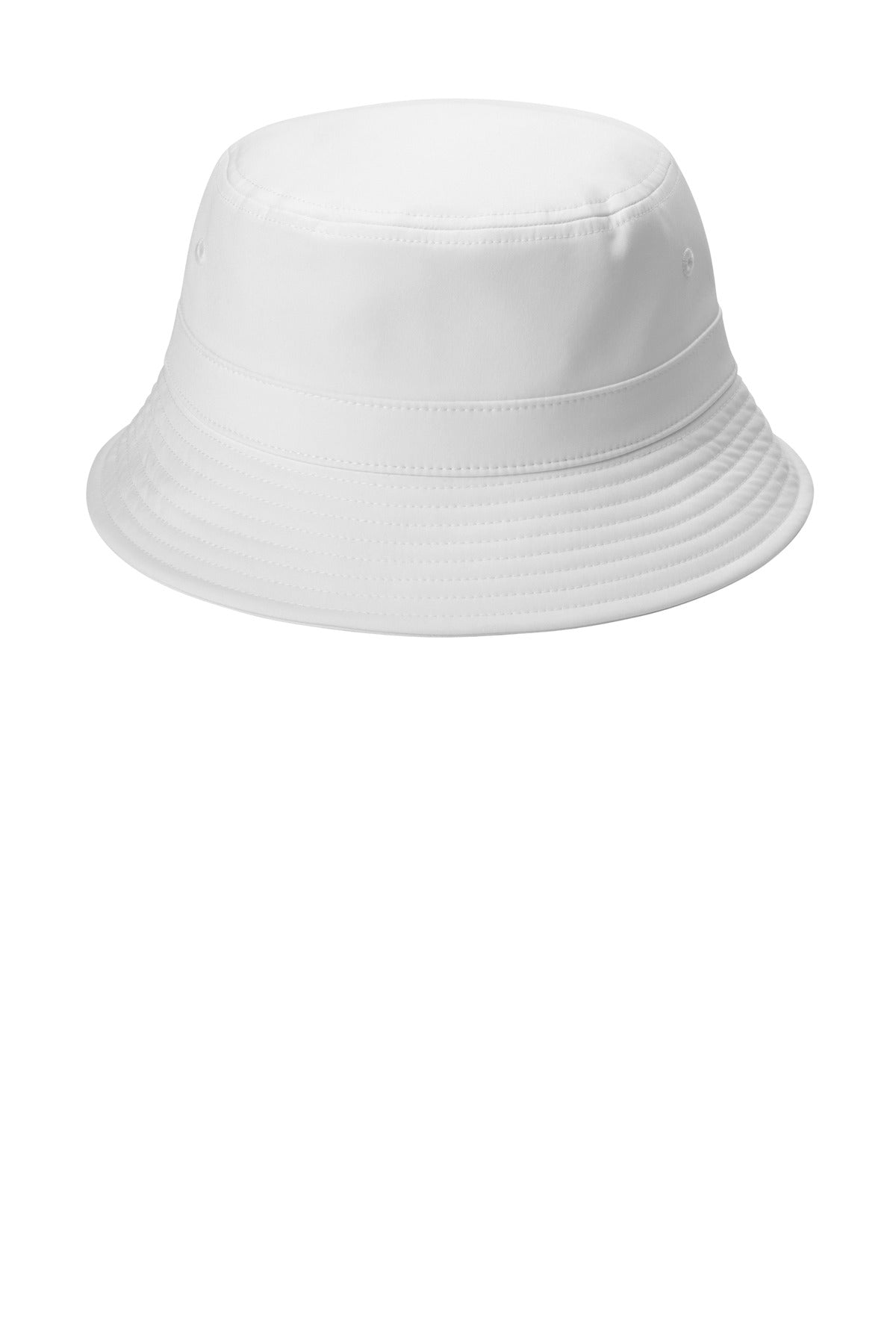 Front View of White Port Authority Poly Bucket Hat C980 plain