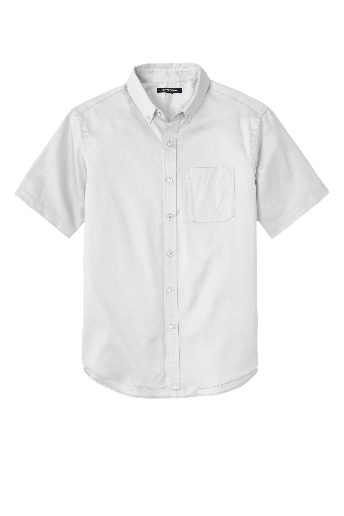 Front View of White Port Authority Short Sleeve SuperPro React Twill Shirt. W809 plain