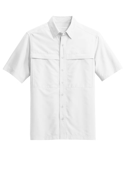 Front View of White Port Authority Short Sleeve UV Daybreak Shirt W961 plain