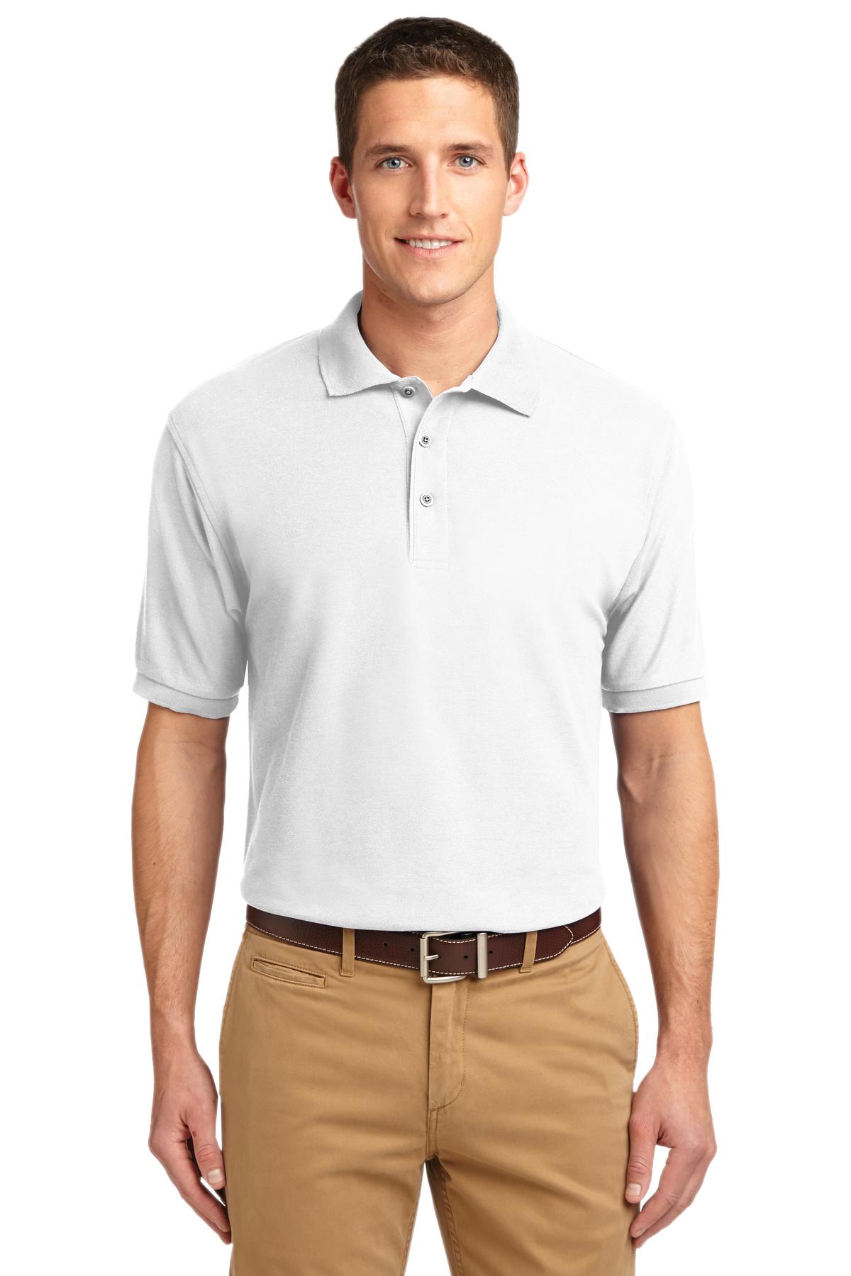 Front View of White Port Authority Silk Touch Polo K500 plain