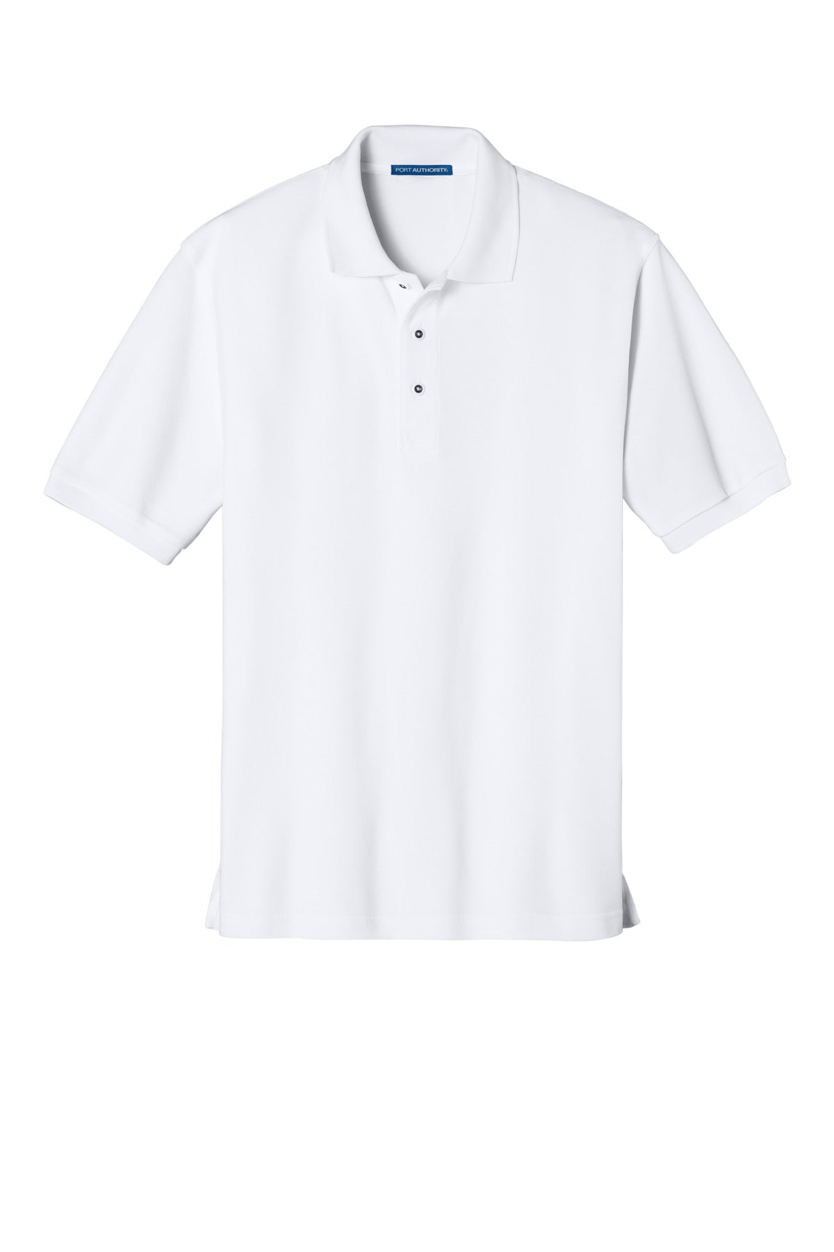 Front View of White Port Authority Silk Touch Polo K500 plain