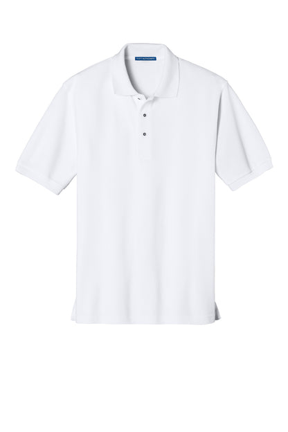 Front View of White Port Authority Silk Touch Polo K500 plain